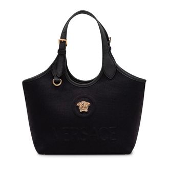 Versace Tote Bags, female, Black, Size: ONE SIZE La Medusa Canvas Mini Tote