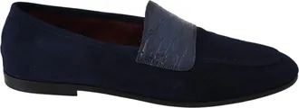 Dolce & Gabbana Blue Suede Caiman Loafers Slippers Mens Shoes
