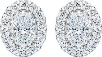 Pompeii3 3/4Ct Oval Diamond Halo Earrings in White or Yellow Gold Lab Grown