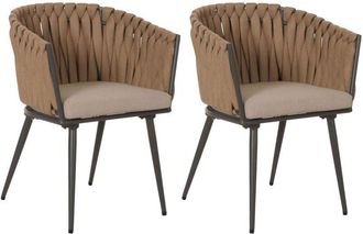 Hhg Nunca Usado] Lote De 2 Sillas De Comedor De Aluminio Hhg 418, Reposabrazos De Silla De Interior, Tejido De Cuerda De Olefina Cuerda, Coj&iacute;n Crema Marr&oacute;