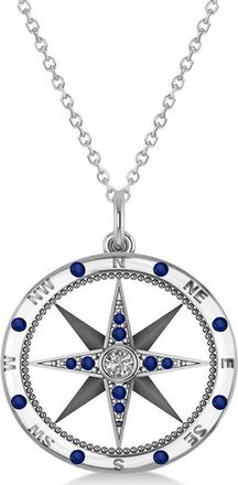 Allurez 14K 0.19 Ct. Tw. Diamond & Blue Sapphire Pendant Necklace