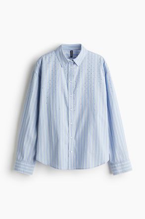 H&M Oversized Baumwollbluse - Hellblau/Gestreift