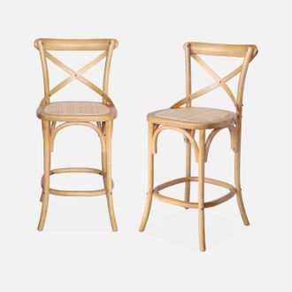 Sweeek Sweeek - Taburete De Bar Bistr&oacute; Vintage De Madera, Set De 2, Belleville, Natural, 46x48x105 Cm