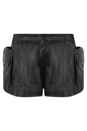R13 Womens Leather Cargo Shorts Black Calfskin