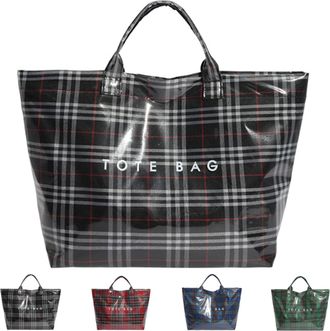 Generic Christmas Plaid PVC Tote Bag for Women,Spacious Letter Print Handbag with Top Handle, Shopping Work Handbag Gift (Black)