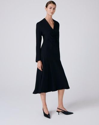 Ghost London Cecelia Crepe V Neck Midi Dress in Black at Nordstrom, Size 16