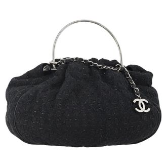 Chanel Knitting Satchel Boucle Tweed Black Tweed Handbag (Pre-Owned)