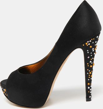 Gina Black Satin Jenna Crystal Embellished Platform Pumps