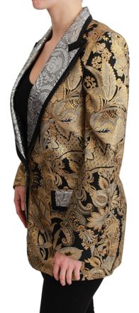 Dolce & Gabbana Womens Black Gold Jacquard Blazer Jacket Nylon Clothing
