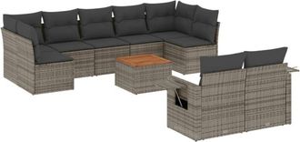 vidaXL Set De Sof&aacute;s De Jard&iacute;n 10 Pzas Con Cojines Rat&aacute;n Sint&eacute;tico Gris Vidaxl