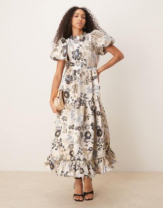 Sister Jane Dream Sister floral jacquard maxi dress in navy and gold-Multi