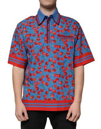 Dolce & Gabbana Blue Cherry Cotton Collared Men Polo Mens T-shirt