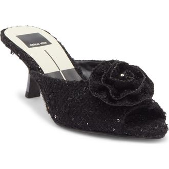 Dolce Vita Cloris Rosette Peep Toe Mule in Black Sequin at Nordstrom Rack, Size 6.5