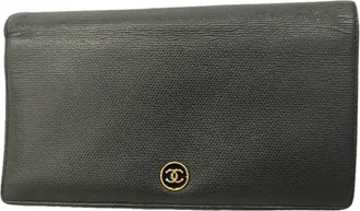 Chanel Black Grained Calfskin Long Wallet (Bi-Fold) (Pre-Owned)