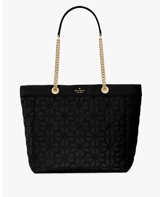Kate Spade New York Womens Flower Quilted Poly Extra Large Tote - Black Fabric - One Size