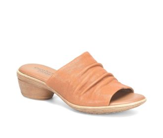 COMFORTIVA Womens Comfortiva Norene Sandal Brown Leather Slide Block Heel KHD1072