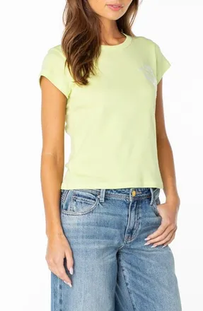 Roxy Surf Day Flower Embroidered 90s Baby Tee in Celery Green at Nordstrom, Size X-Large