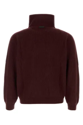 Saint Laurent Mens Burgundy Wool Sweater Bordeaux Exterior: Maglie