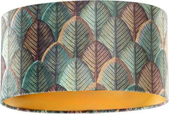 QAZQA Cl&aacute;sico/antiguo Algod&oacute;n Pantalla De L&aacute;mpara De Terciopelo Con Dise&ntilde;o De Hojas E Interior Dorado, Ovalada 35/23/18, Ovalada Apto Para L&aacute;mpara Colgante 