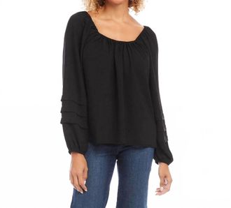 Karen Kane Bobbi Pleat Sleeve Crepe Peasant Top In Black