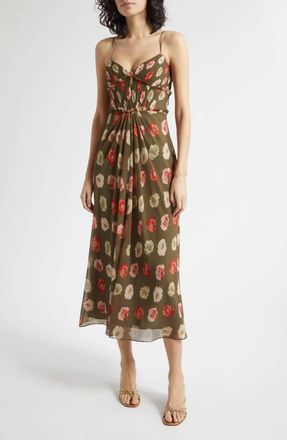 Cinq &agrave; Sept Floating Poppies A-Line Dress In Dark Olive Multi