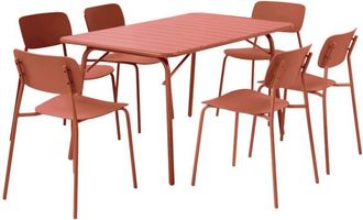 Sweeek Folding metal garden table 140 cm + 6 chairs, terracotta - Amelia + Liva