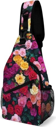 Generic Vibrant Roses Colorful Unisex Shoulder Bags Casual Crossbody Chest Bag Sling Backpack for Hiking Cycling Travel