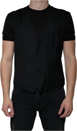 Dolce & Gabbana Zwart Wol Blend Vest Jurk Vest - Heren - Gillet - Zwart - XL - Wol - Kostuums