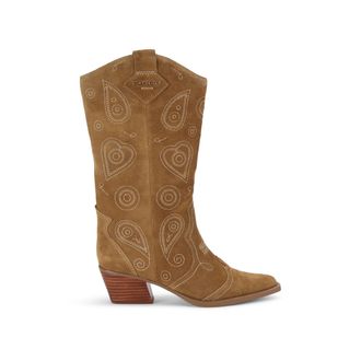 Kurt Geiger Womens Suede Paisley Cowboy Boots - Camel - Size UK 4