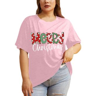 Generic Christmas T Shirts for Womens UK Winter Christmas Crew Neck Tunic Shirts Ugly Cartoon Short Sleeve Printed Sweatshirt Breathable Fashion Ladies Tees(P