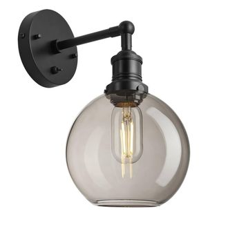 Industville Brooklyn Smoked Glass Globe Wall Light - 7 Inch - Mocha in Black | Size: Medium