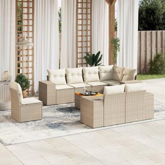vidaXL Set De Sof&aacute;s De Jard&iacute;n 9 Pzas Con Cojines Rat&aacute;n Sint&eacute;tico Beige Vidaxl