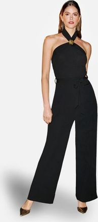 Yumi Halter Neck Wide Leg Jumpsuit in Black at Nordstrom, Size 14