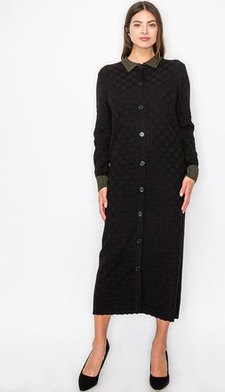 YAL New York Black Knit Midi Dress with Olive Trim