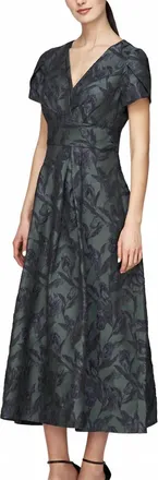 Kay Unger Mirabel Tea Length Dress In Emerald