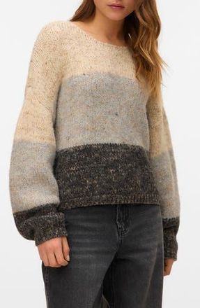 Vero Moda Jenna Colorblock Boatneck Sweater in Oatmeal Detail W As at Nordstrom Rack, Size X-Small