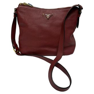 Prada Pre-owned Womens Vitello Daino Bag in Red Leather - Burgundy - One Size