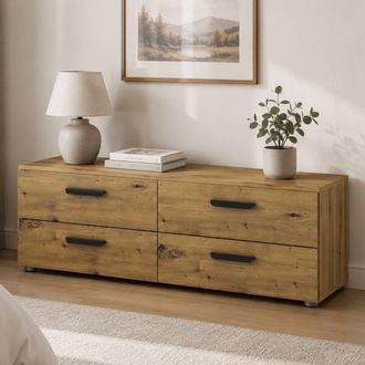Dmora C&oacute;moda Gignod, 4 Cajones, Apertura Deslizante, Cierre Deslizante, 111x52x35h Cm, Marr&oacute;n Roble Nudos