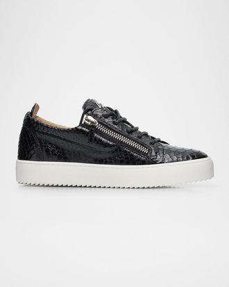 Giuseppe Zanotti Men & apos;s Frankie Snake-Effect Leather Double-Zip Sneakers