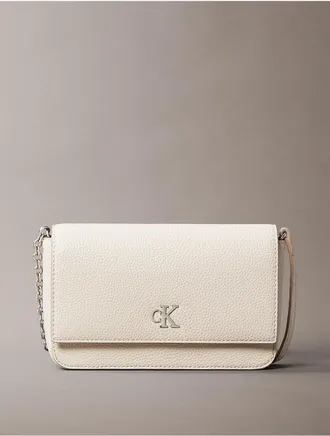 Calvin Klein Womens Archive Hardware Flap Crossbody Bag - White
