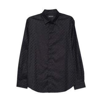 Emporio Armani Katoenen Shirt - Heren - Overhemden - Blauw - Maat: 2XL Katoen