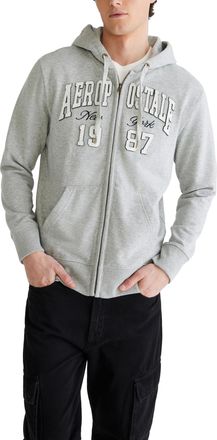 A&eacute;ropostale Aeropostale Mens Aero Logo Full Zip Hoodie-Arch Hooded Sweatshirt, Light Heather Grey, XL