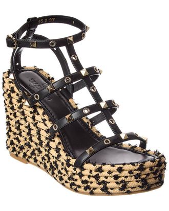 Valentino Rockstud 95 Leather Wedge Sandal