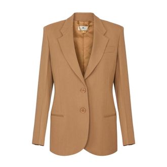 Elisabetta Franchi Vloeiende Gabardine Blazer - Dames - Jassen - Bruin - Maat: 2XL Gabardine
