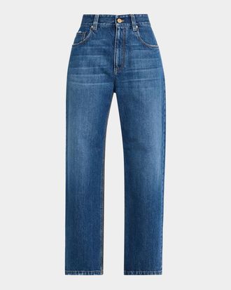 Brunello Cucinelli Mid-Rise Monili Trim Wide-Leg Jeans