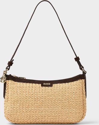 BOSS Womens Numah suede and faux-straw shoulder bag