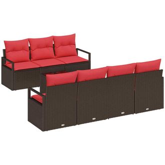 vidaXL Juego De Sof&aacute; 8 Uds. 7-n&uacute;mero De Plazas Marr&oacute;n Y Rojo Vidaxl