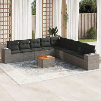 vidaXL Set De Sof&aacute;s De Jard&iacute;n 10 Pzas Con Cojines Rat&aacute;n Sint&eacute;tico Gris Vidaxl