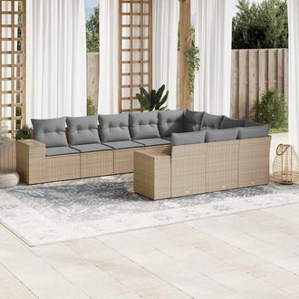 vidaXL Juego De Sof&aacute;s Jard&iacute;n Con Cojines Beige 10 Pzas Rat&aacute;n Sint&eacute;tico Vidaxl
