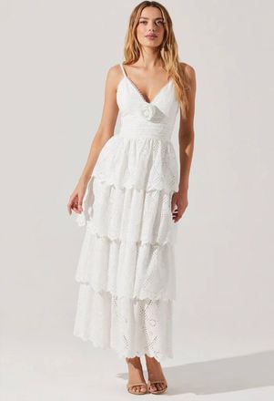 Astr Faeryn Eyelet Tiered Maxi Dress In White